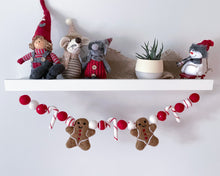 Load image into Gallery viewer, Christmas Felt Garland. Gingerbread Candy Cane Garland. Felt Gingerbread. Felt Pom Poms Garland.Felt Balls Garland. Felt Pompom Garland