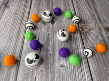 Load image into Gallery viewer, HALLOWEEN DECOR. Jack Skeleton. Nightmare before Christmas. Halloween Garland. Jack o Lantern Garland. Pom Poms Garland. Halloween Jack