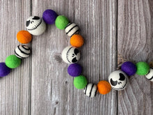 Load image into Gallery viewer, HALLOWEEN DECOR. Jack Skeleton. Nightmare before Christmas. Halloween Garland. Jack o Lantern Garland. Pom Poms Garland. Halloween Jack