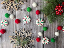 Load image into Gallery viewer, Christmas Felt Garland. Peppermints Garland. Felt Pom Poms Garland.Felt Balls Garland. Felt Pompom Garland