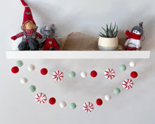 Load image into Gallery viewer, Christmas Felt Garland. Peppermints Garland. Felt Pom Poms Garland.Felt Balls Garland. Felt Pompom Garland