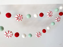 Load image into Gallery viewer, Christmas Felt Garland. Peppermints Garland. Felt Pom Poms Garland.Felt Balls Garland. Felt Pompom Garland