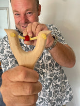 Load image into Gallery viewer, Wooden Slingshot with Felt balls Ammo. Wooden Sling Shot. Felt Pomps Ammo.