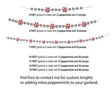 Load image into Gallery viewer, Christmas Felt Garland. Peppermints Garland. Felt Pom Poms Garland.Felt Balls Garland. Felt Pompom Garland
