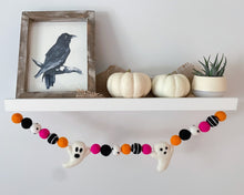Load image into Gallery viewer, HALLOWEEN DECOR. Halloween Garland. Pom Poms Garland. Ghost Garland. Fall Decor. Autumn Decor