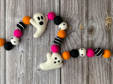 Load image into Gallery viewer, HALLOWEEN DECOR. Halloween Garland. Pom Poms Garland. Ghost Garland. Fall Decor. Autumn Decor
