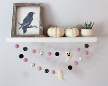 Load image into Gallery viewer, HALLOWEEN DECOR. Halloween Garland. Pom Poms Garland. Ghost Garland. Fall Decor. Autumn Decor