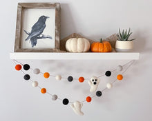 Load image into Gallery viewer, HALLOWEEN DECOR. Halloween Garland. Pom Poms Garland. Ghost Garland. Fall Decor. Autumn Decor