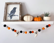 Load image into Gallery viewer, HALLOWEEN DECOR. Halloween Garland. Pom Poms Garland. Ghost Garland. Fall Decor. Autumn Decor