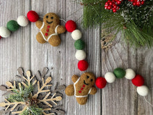 Load image into Gallery viewer, Christmas Felt Garland. Gingerbread Garland. Felt Gingerbread Man Garland. Felt Pom Poms Garland.Felt Balls Garland. Felt Pompom Garland