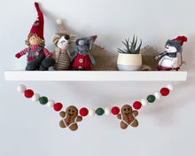 Load image into Gallery viewer, Christmas Felt Garland. Gingerbread Garland. Felt Gingerbread Man Garland. Felt Pom Poms Garland.Felt Balls Garland. Felt Pompom Garland