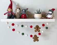 Load image into Gallery viewer, Christmas Felt Garland. Gingerbread Garland. Felt Gingerbread Man Garland. Felt Pom Poms Garland.Felt Balls Garland. Felt Pompom Garland