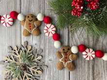 Load image into Gallery viewer, Christmas Garland. Gingerbread Peppermints Garland. Felt Gingerbread Man. Felt Pom Poms Garland.Felt Balls Garland. Felt Pompom Garland
