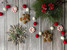 Load image into Gallery viewer, Christmas Garland. Gingerbread Peppermints Garland. Felt Gingerbread Man. Felt Pom Poms Garland.Felt Balls Garland. Felt Pompom Garland
