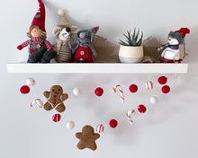 Load image into Gallery viewer, Christmas Felt Garland. Gingerbread Candy Cane Garland. Felt Gingerbread. Felt Pom Poms Garland.Felt Balls Garland. Felt Pompom Garland