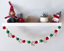 Load image into Gallery viewer, Christmas Felt Garland. Peppermints Garland. Felt Pom Poms Garland.Felt Balls Garland. Felt Pompom Garland