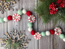 Load image into Gallery viewer, Christmas Felt Garland. Peppermints Garland. Felt Pom Poms Garland.Felt Balls Garland. Felt Pompom Garland