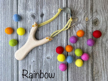 Load image into Gallery viewer, Wooden Slingshot with Felt balls Ammo. Wooden Sling Shot. Felt Pomps Ammo.