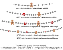 Load image into Gallery viewer, Christmas Felt Garland. Gingerbread Peppermints Garland. Felt Gingerbread Man. Felt Pom Poms Garland.Felt Balls Garland. Felt Pompom Garland