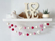 Load image into Gallery viewer, Heart Garland. Valentines Day Decor. Pom Pom Garland. Valentine Garland. Felt Garland. Valentine Banner.