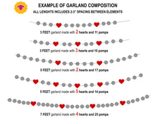 Load image into Gallery viewer, Heart Garland. Valentines Day Decor. Pom Pom Garland. Valentine Garland. Felt Garland. Valentine Banner.