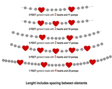 Load image into Gallery viewer, Heart Garland. Valentines Day Decor. Pom Pom Garland. Valentine Garland. Felt Garland. Valentine Banner.