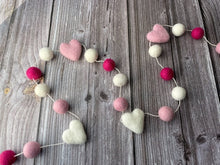 Load image into Gallery viewer, Heart Garland. Valentines Day Decor. Pom Pom Garland. Valentine Garland. Felt Garland. Valentine Banner.