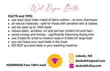 Load image into Gallery viewer, Wool Dryer Balls. Dryer Balls. Felt Balls. Zero Waste. Fabric Softner. Eco Friendy. Laundry Balls.