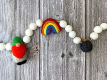 Load image into Gallery viewer, St Patrick Garland. Spring Garland. Gnom Rainbow Pot of Gold. Pom Poms Garland. Felt Balls Garland. Felt Pompom Garland