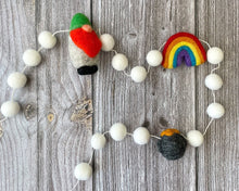 Load image into Gallery viewer, St Patrick Garland. Spring Garland. Gnom Rainbow Pot of Gold. Pom Poms Garland. Felt Balls Garland. Felt Pompom Garland