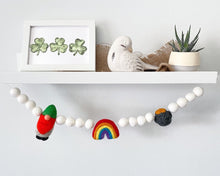Load image into Gallery viewer, St Patrick Garland. Spring Garland. Gnom Rainbow Pot of Gold. Pom Poms Garland. Felt Balls Garland. Felt Pompom Garland
