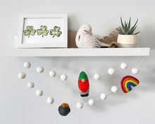 Load image into Gallery viewer, St Patrick Garland. Spring Garland. Gnom Rainbow Pot of Gold. Pom Poms Garland. Felt Balls Garland. Felt Pompom Garland
