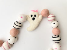 Load image into Gallery viewer, HALLOWEEN DECOR. Halloween Garland. Pom Poms Garland. Ghost Girl Garland. Fall Decor. Autumn Decor