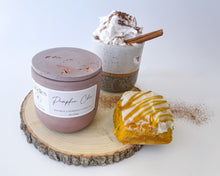 Load image into Gallery viewer, Pumpkin Chai, Pumpkin Spice - Scented Soy Wax Candle. Wooden Cracking Wick. Cement Candle. Unique Concrete Candle