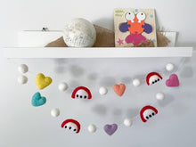 Load image into Gallery viewer, Back to School Garland. Pom Pom Garland. First day of School. Teacher Gifts. Apple Garland. Heart Garland. Rainbow Garland