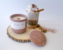 Load image into Gallery viewer, Pumpkin Chai, Pumpkin Spice - Scented Soy Wax Candle. Wooden Cracking Wick. Cement Candle. Unique Concrete Candle