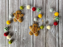 Load image into Gallery viewer, Christmas Felt Garland. Gingerbread Garland. Felt Gingerbread Man Garland. Felt Pom Poms Garland.Felt Balls Garland. Felt Pompom Garland