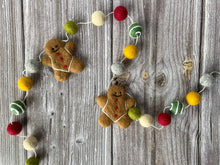 Load image into Gallery viewer, Christmas Felt Garland. Gingerbread Garland. Felt Gingerbread Man Garland. Felt Pom Poms Garland.Felt Balls Garland. Felt Pompom Garland