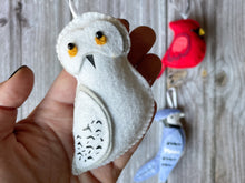 Load image into Gallery viewer, Felt Owl. Felted Owl Ornament. Felt CHRISTMAS ornament. Felted Christmas Decor. Felt Snow Owl.