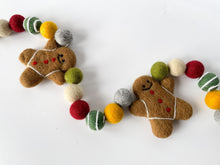 Load image into Gallery viewer, Christmas Felt Garland. Gingerbread Garland. Felt Gingerbread Man Garland. Felt Pom Poms Garland.Felt Balls Garland. Felt Pompom Garland