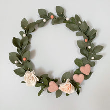 Load image into Gallery viewer, Valentines Decor. Felt Wreath. Valentines Felt Wreath. Winter Wreath. Felt Roses Wreath.