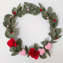 Load image into Gallery viewer, Valentines Decor. Felt Wreath. Valentines Felt Wreath. Winter Wreath. Felt Roses Wreath.