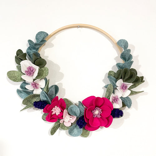 Felt Wreath. Felt Flowers Wreath. Spring Wreath. Mother’s Day gift. Greenery Wreath.