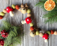 Load image into Gallery viewer, Christmas Felt Garland. Reindeer Mushroom Garland. Felt Reindeer. Felt Pom Poms Garland.Felt Balls Garland. Felt Pompom Garland
