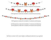Load image into Gallery viewer, Christmas Felt Garland. Reindeer Mushroom Garland. Felt Reindeer. Felt Pom Poms Garland.Felt Balls Garland. Felt Pompom Garland
