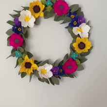 Load and play video in Gallery viewer, Felt Wreath. Colourfully Flowers Wreath. Greenery Wreath. Summer flowers wreath.
