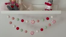 Load and play video in Gallery viewer, Christmas Felt Garland. Peppermints Garland. Felt Pom Poms Garland.Felt Balls Garland. Felt Pompom Garland
