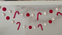 Load and play video in Gallery viewer, Christmas Felt Garland. Candy Cane Garland. Felt Pom Poms Garland.Felt Balls Garland. Felt Pompom Garland
