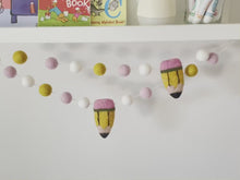 Load and play video in Gallery viewer, Back to school Garland. Pom Poms Garland. First day of School - Teacher Gifts. Felt Pencil Garland.
