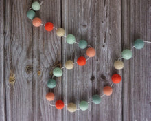 Load image into Gallery viewer, Pom Pom Garland. Felt Ball Garland. Mint and coral. 
